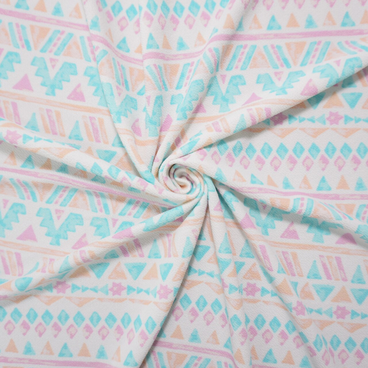 White-Blue-Multi Poly Aztec Print Liverpool Double Knit Fabric By the Yard